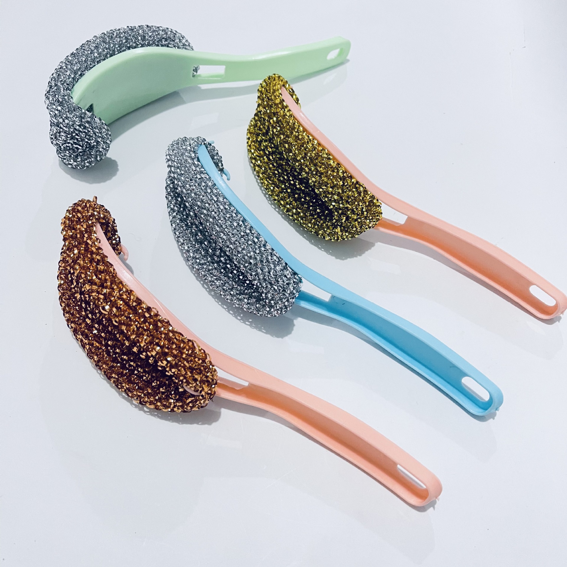 【 Zone 2-10 】 Gold Wire 【 Curved Handle 】 Pot brush 500 yuan per box, curved handle pot brush, gold wire and silver wire pot brush, curved handle scrubbing pot, scrubbing pot and bowl, kitchenware wholesale 1 yuan supply pic 2