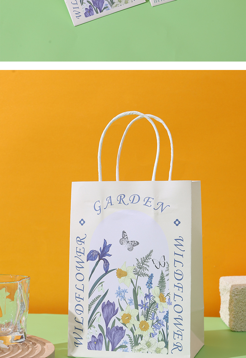 Flower gift bag, ins style, high-end feel, kraft paper handbag, souvenir bag, exquisite gift packaging paper bag pic 12