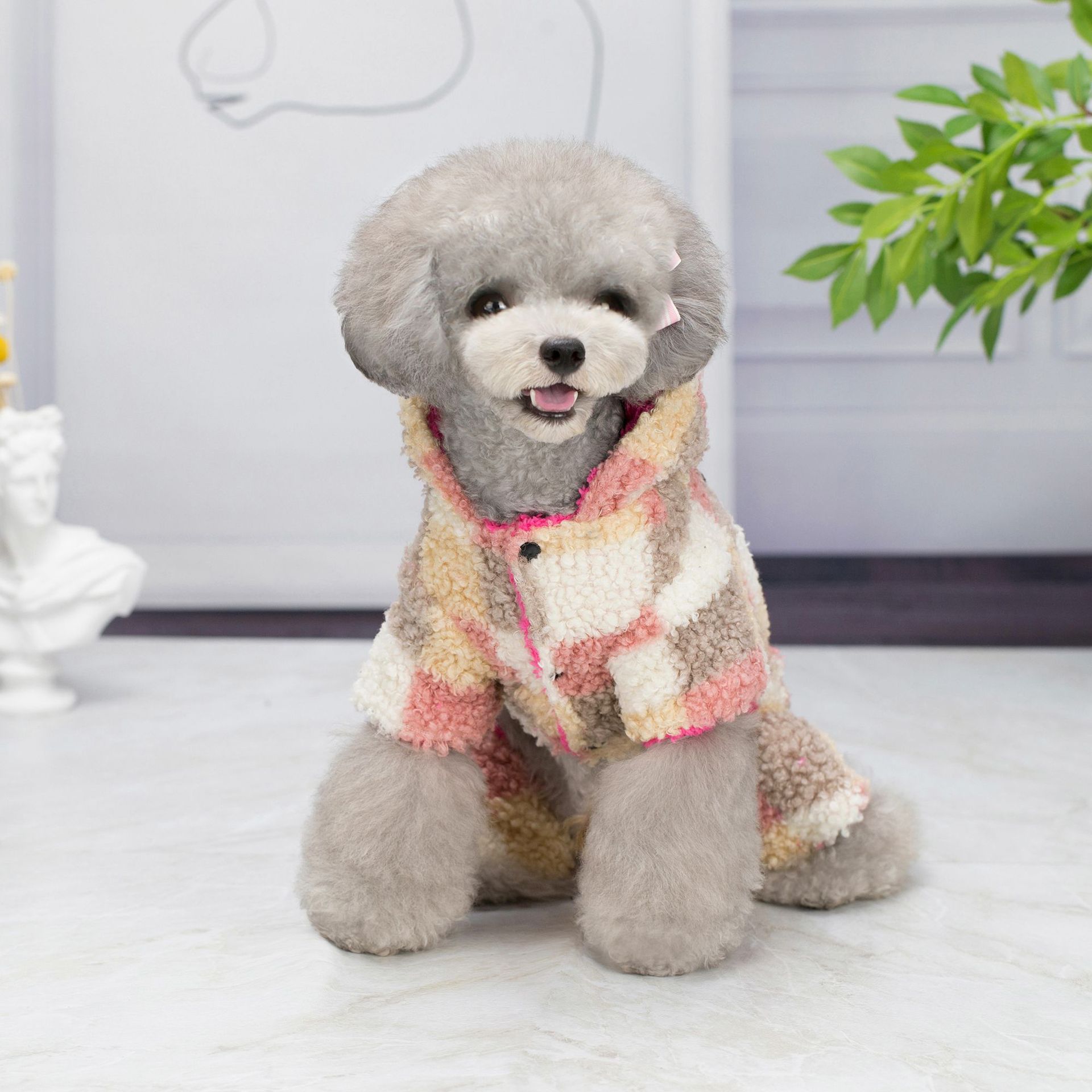 T in-stock thickened teddy fleece clothes, warm dog clothes for autumn and winter, four-legged checked cotton clothes, pet four-legged clothes pic 5