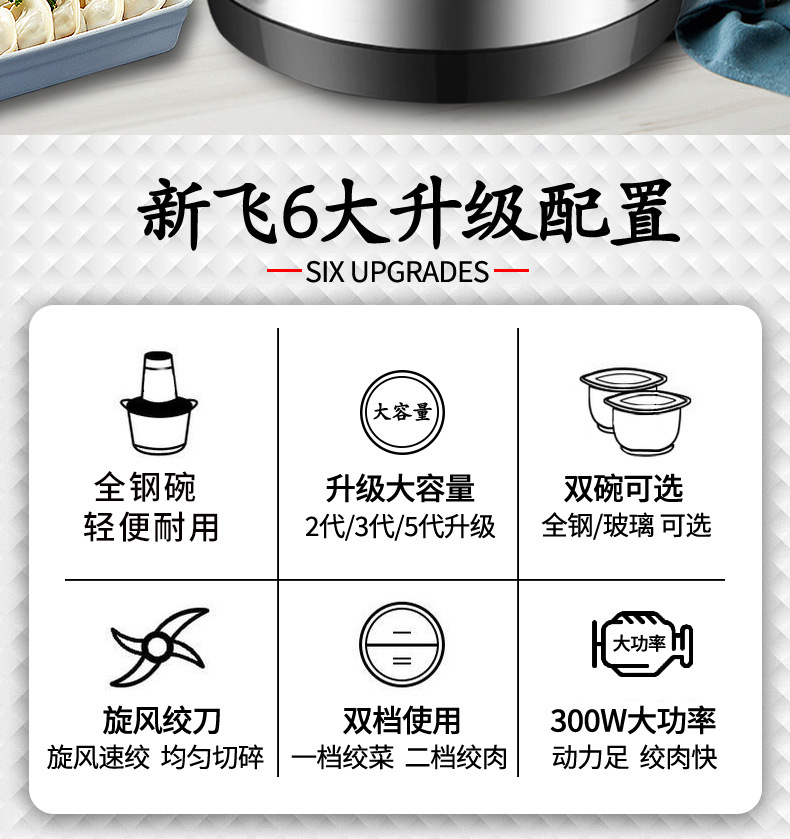 新飞绞肉机家用商用打肉馅不锈钢多功能电动料理器蒜蓉碎菜绞馅机详情5