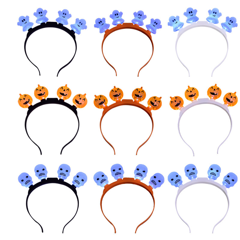Led万圣节发光南瓜发箍 骷髅头发箍 发光万圣节派对装饰头箍详情6