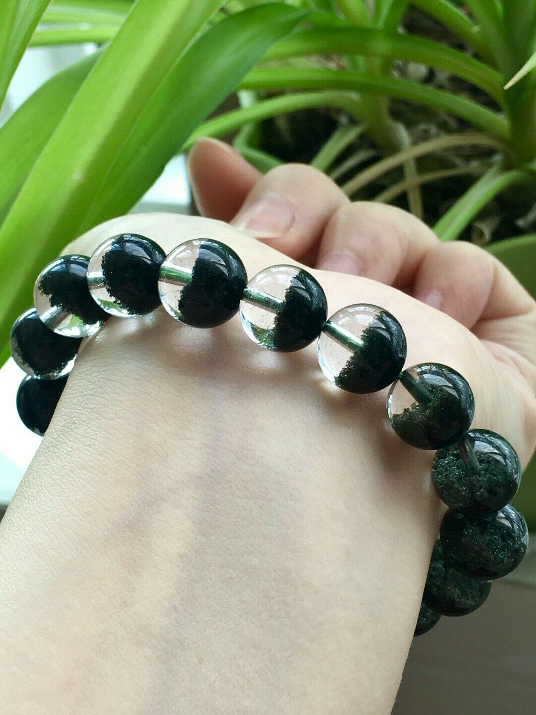 天然巴西绿幽灵手链半盆男女款单圈圆珠手串详情1