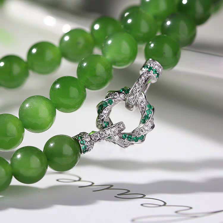 18k gold-plated full diamond twist light luxury pearl necklace bracelet clasp emerald jade millet bead connection clasp accessory pic 3
