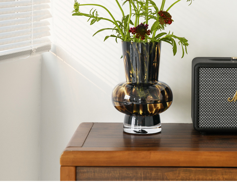 富雅花瓶中古风高级感豹纹玳瑁插花摆件轻奢创意客厅ins风批发详情6