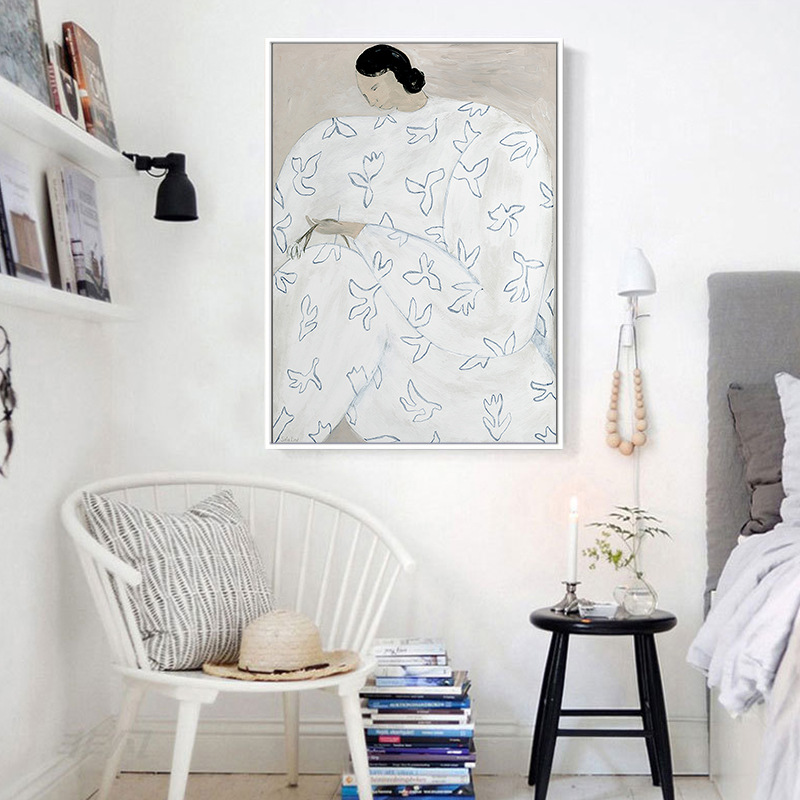 Swedish niche living room sofa background decorative painting, Nordic corridor retro artistic combination hanging painting, abstract entrance painting pic 4