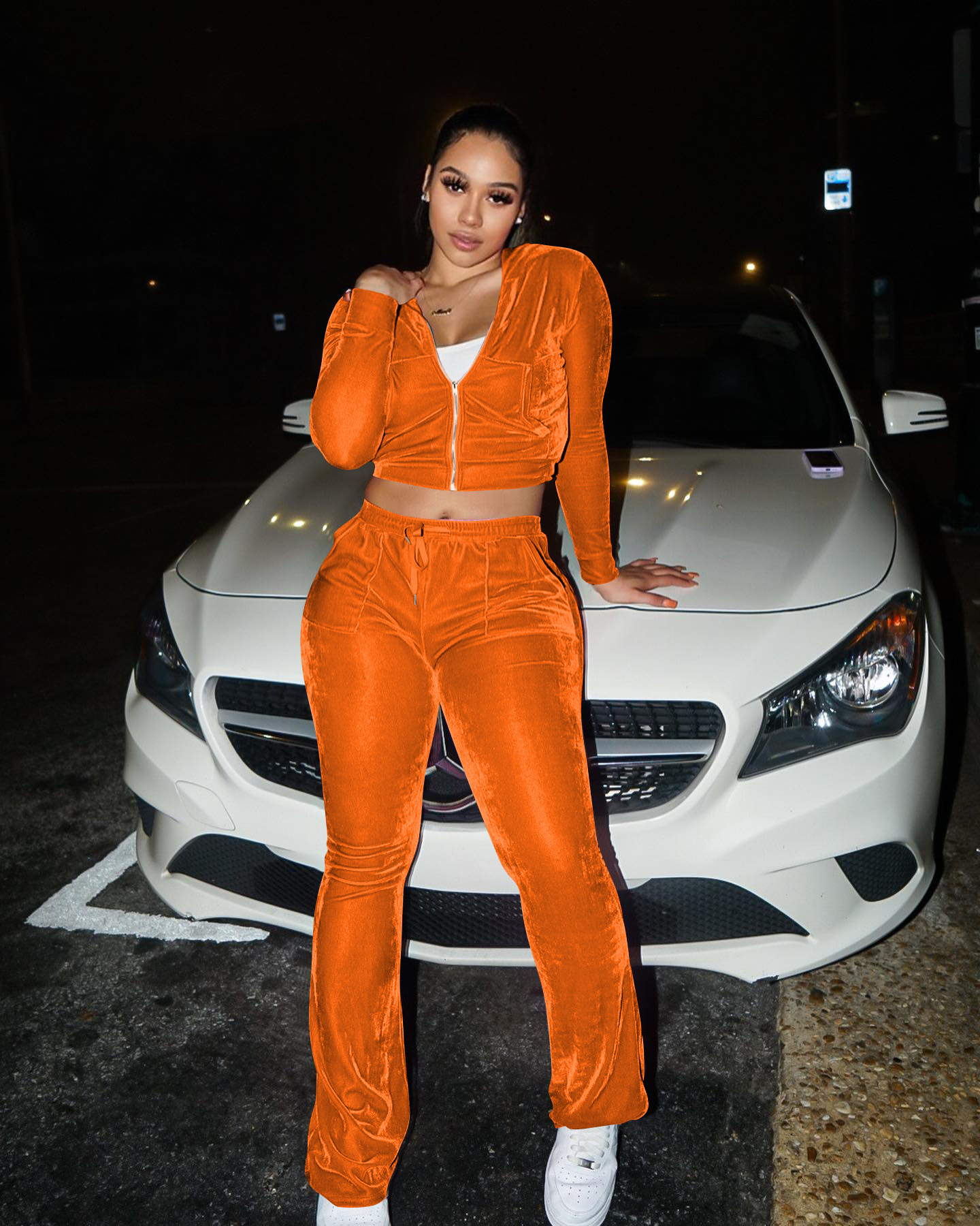 Solid color gold velvet wide-leg pants two-piece set pic 83