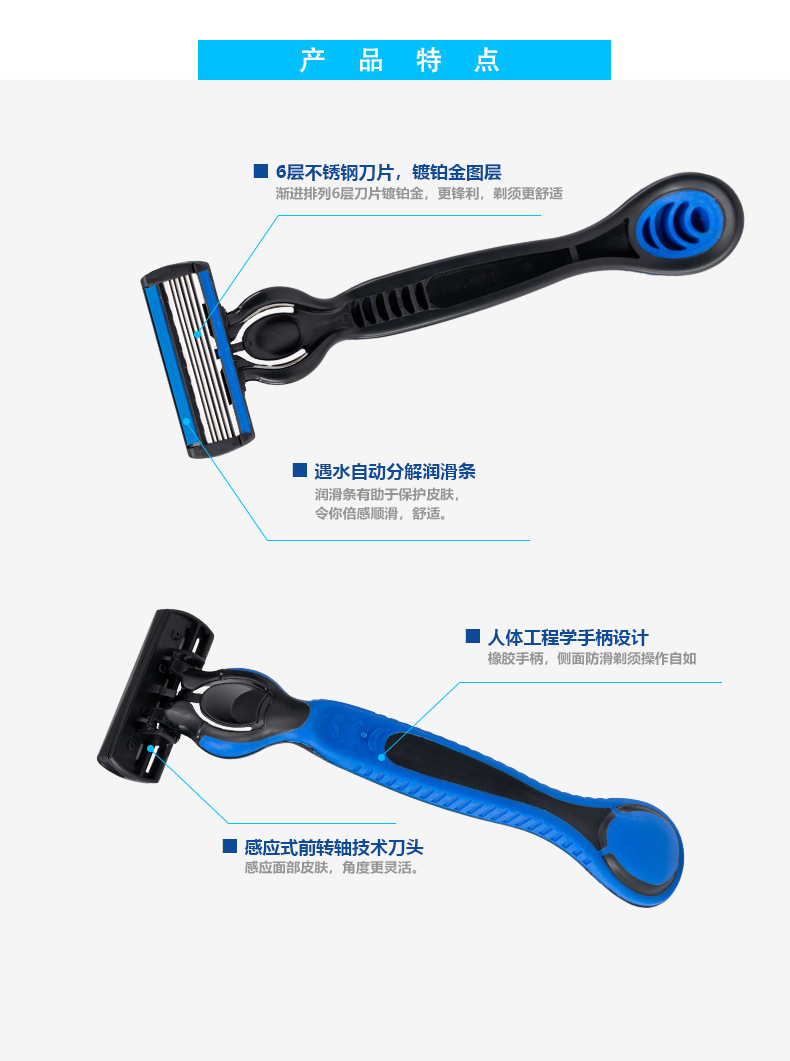 Cross-border new manual shaving knife Pearl Max Six-blade shaving head Men manual shaving knife pic 2
