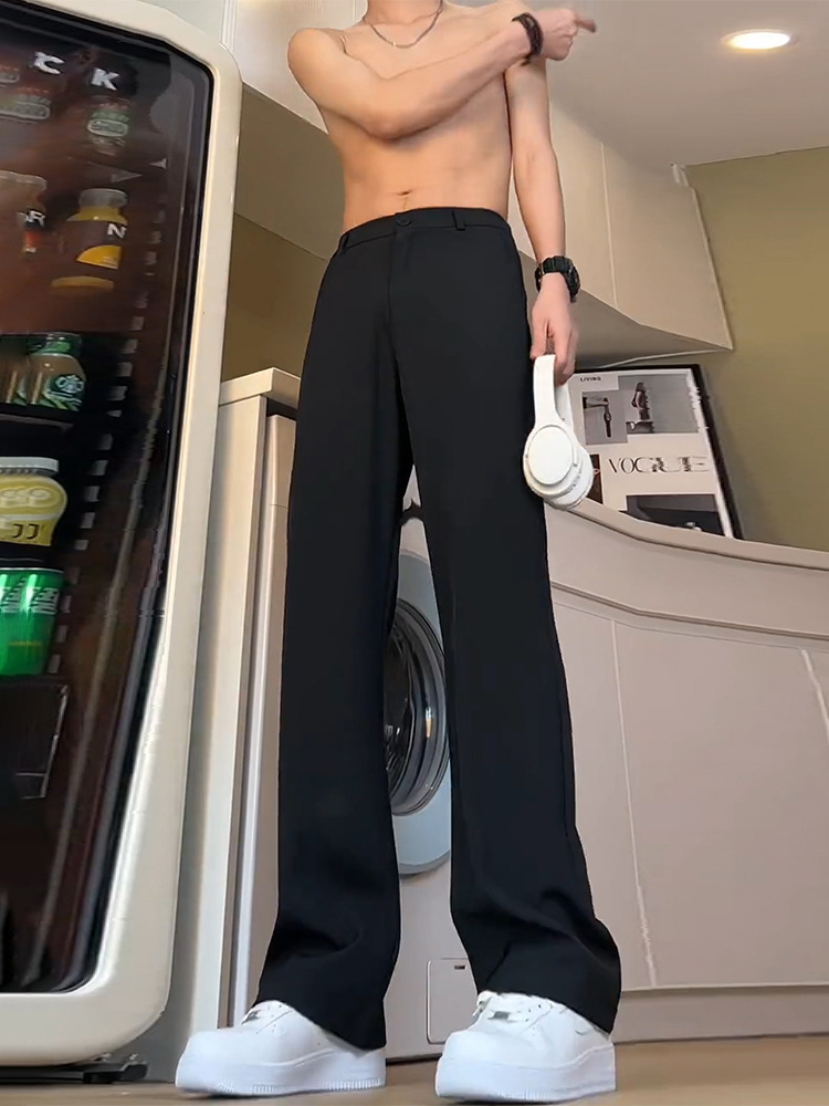 黑色直筒裤子男款夏天高腰显瘦弯刀微喇西裤垂感高级感休闲西装裤详情5