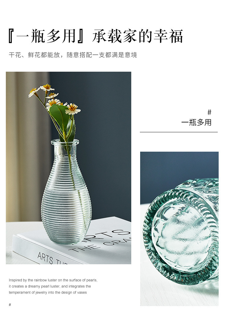 法式复古小花瓶玻璃浮雕迷你跨境花瓶ins风透明水培插花客厅摆件详情5