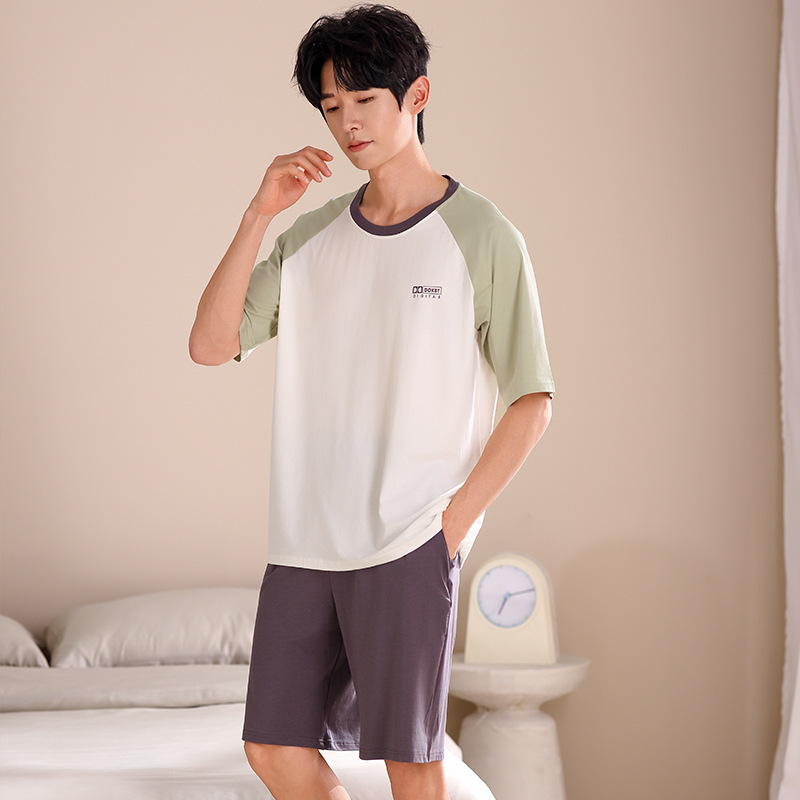 夏季莫代尔男士睡衣 新款圆领短袖纯色简约套头男生家居服可外穿详情16