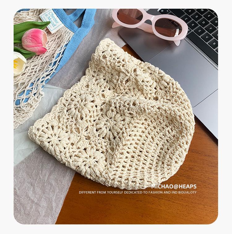 Japanese-style hand-woven headband hats for women, thin, hollowed-out woolen hats, retro and artistic knitted hats, Dui Dui hats pic 19
