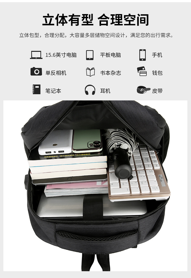Customized cross-border business backpacks, large-capacity computer backpacks wholesale, usb multi-functional water-resistant backpacks pic 5