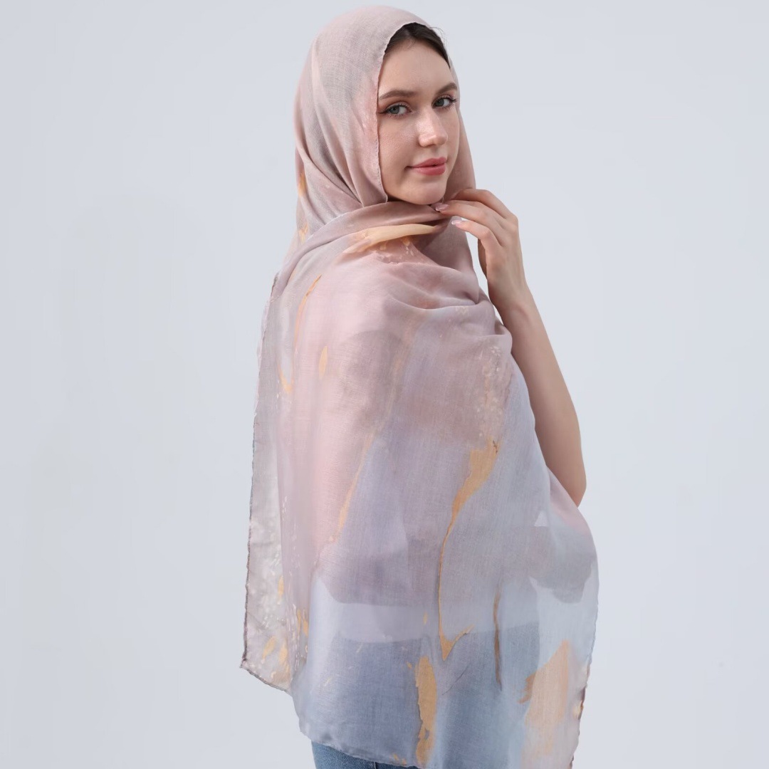 Hot-selling watercolor tie-dyed cotton scarf, Arabian modal cotton, Turkish Middle East headscarf, Internet celebrity style pic 4
