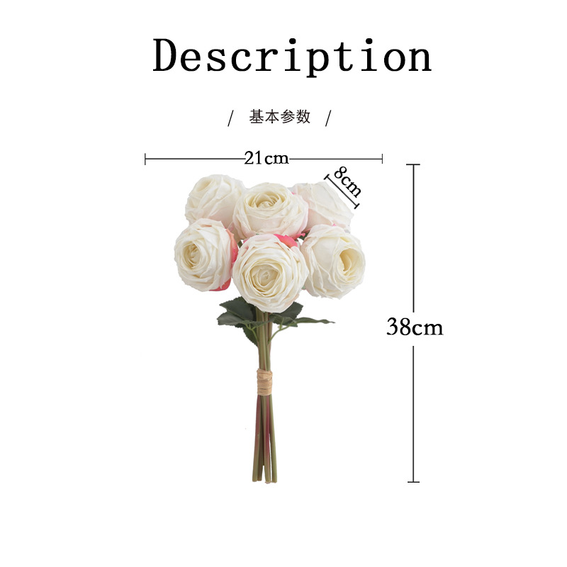 6头焦边荷兰玫 仿真花假花家居装饰婚庆新娘手捧花束摄影道具详情1