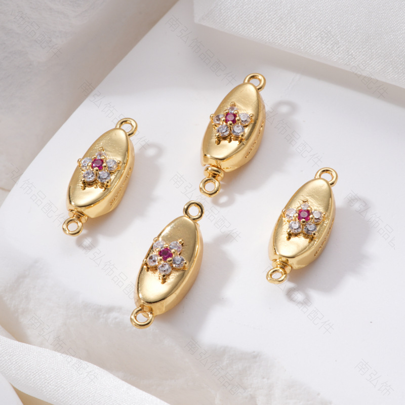 18k micro-inlaid gold ingot buckle diy pearl necklace connecting buckle bracelet sweater chain pin rod buckle Press buckle Original design pic 11