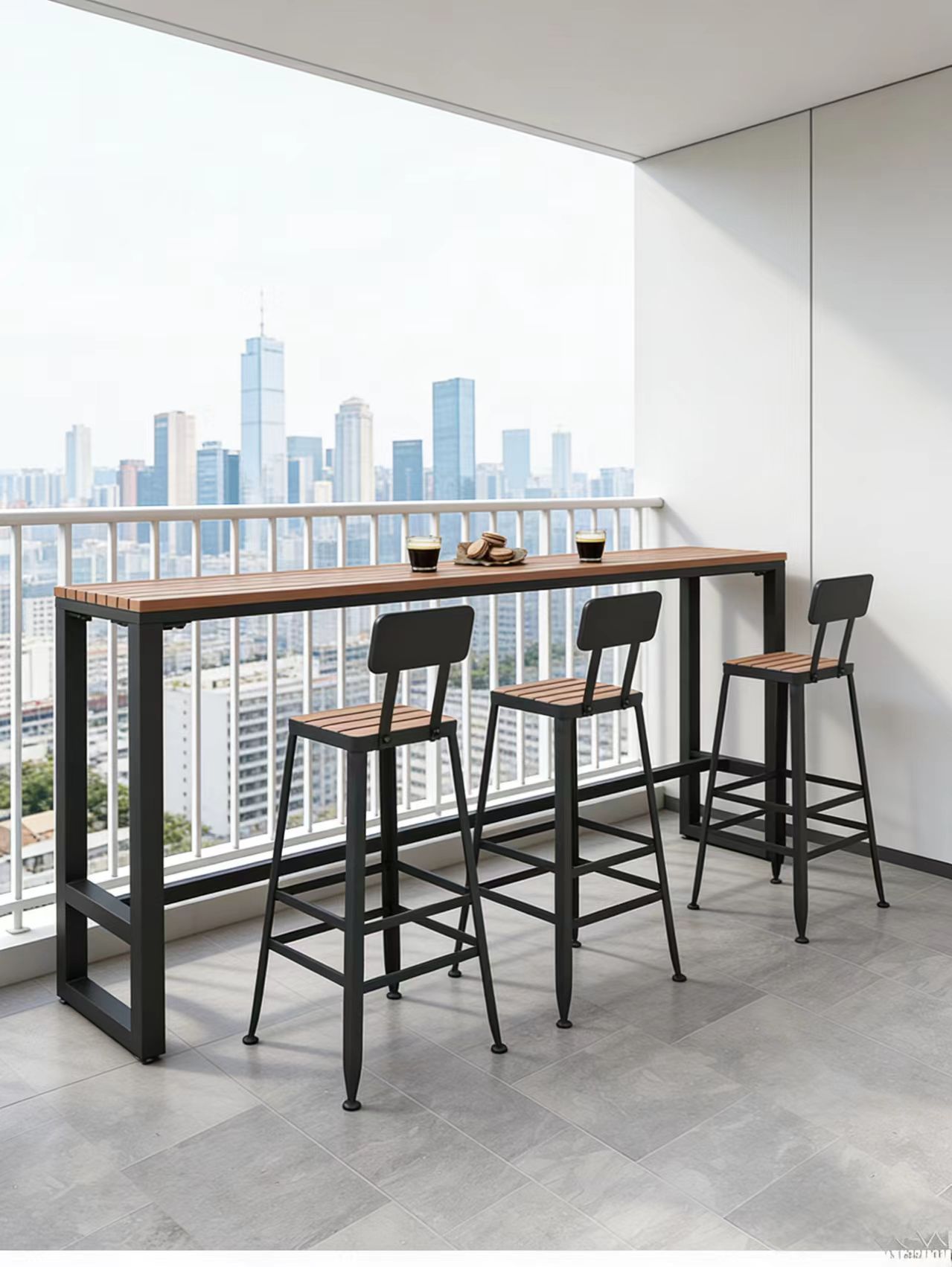 Star Terrace Bar counter table and chair set, coffee shop outdoor anti-corrosion and sun protection high leg narrow table, outdoor balcony wall long table pic 12
