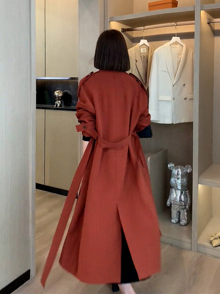 韩系风格枫叶红中长款风衣女装2024春秋新款高级感小众外套女春秋详情4