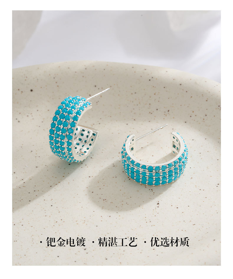 The source factory offers multi-layer close-set blue turquoise C-shaped earrings with a light luxury and high-end feel. Wide-sized earrings are custom-made and available in mixed batches pic 7