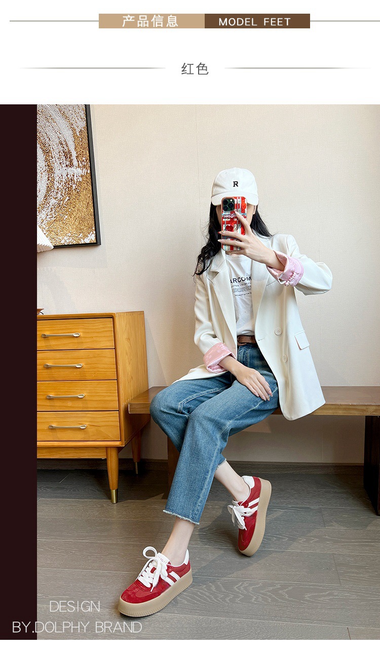 厚底拼色德训鞋女2025新款小个子增高百搭平底系带运动休闲阿甘鞋详情13