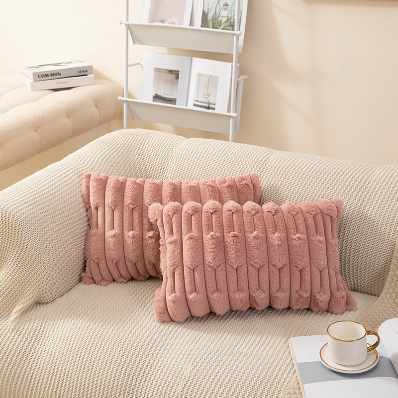 北欧ins风纯色链条编花胖条抱枕套兔毛绒床头沙发靠枕多色可选详情35