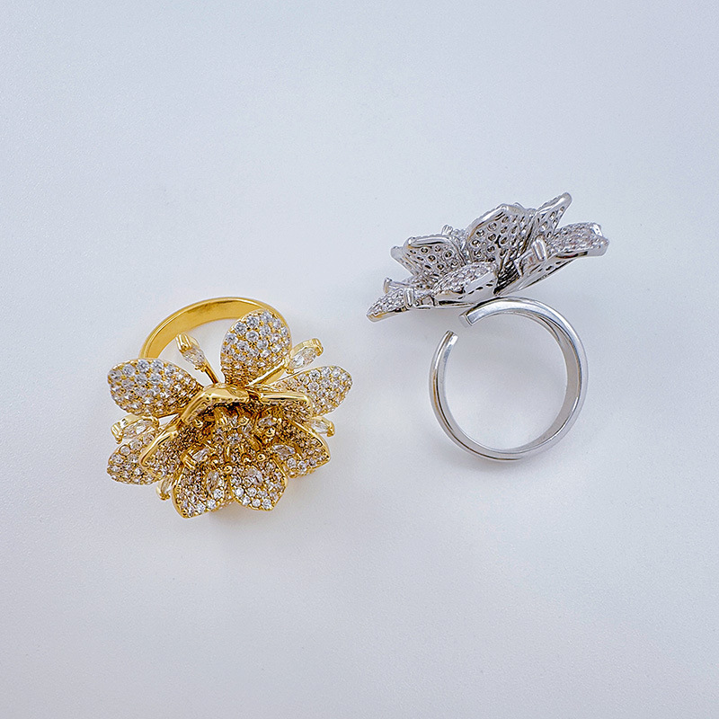 Bergamota cross border split color flor full diamond anillo mujer francés ins viento frío anillo DIY holder vacío handwear pic 16