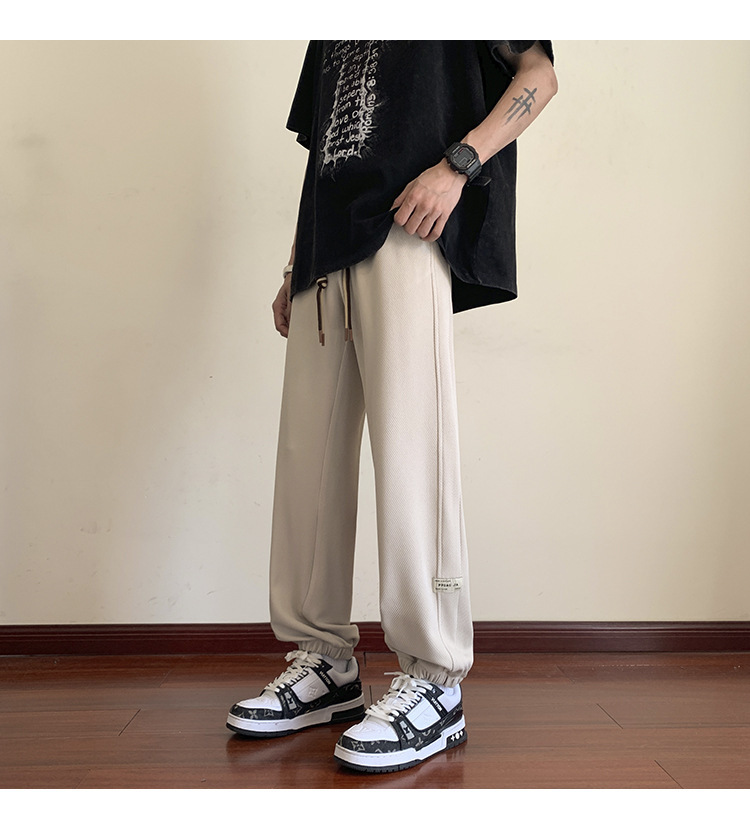 华夫格裤子男士2024秋季潮牌宽松九分束脚卫裤大码青年休闲运动裤详情20