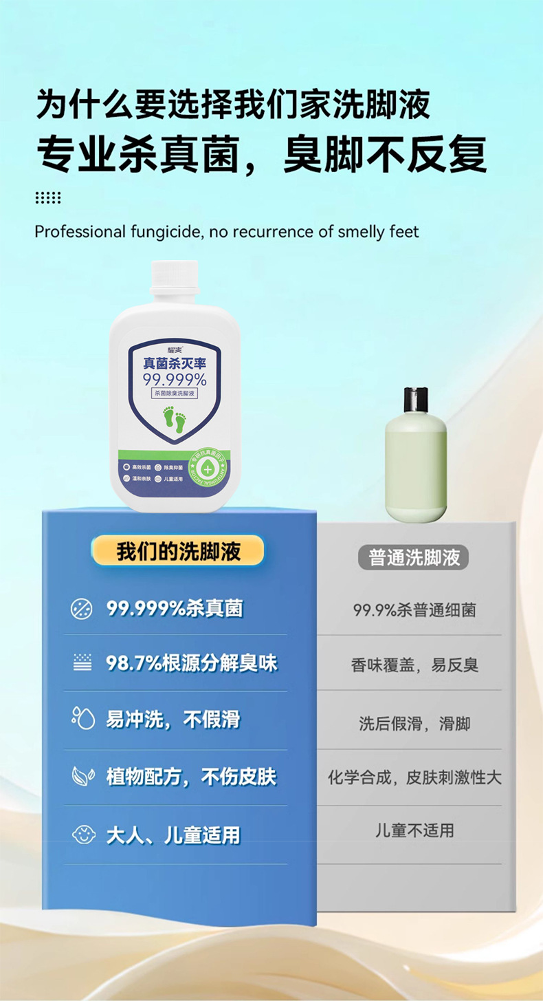 耀爽抑菌洗脚液跨境脚臭杀真菌神器成人儿童汗脚除臭泡脚液500ml详情7