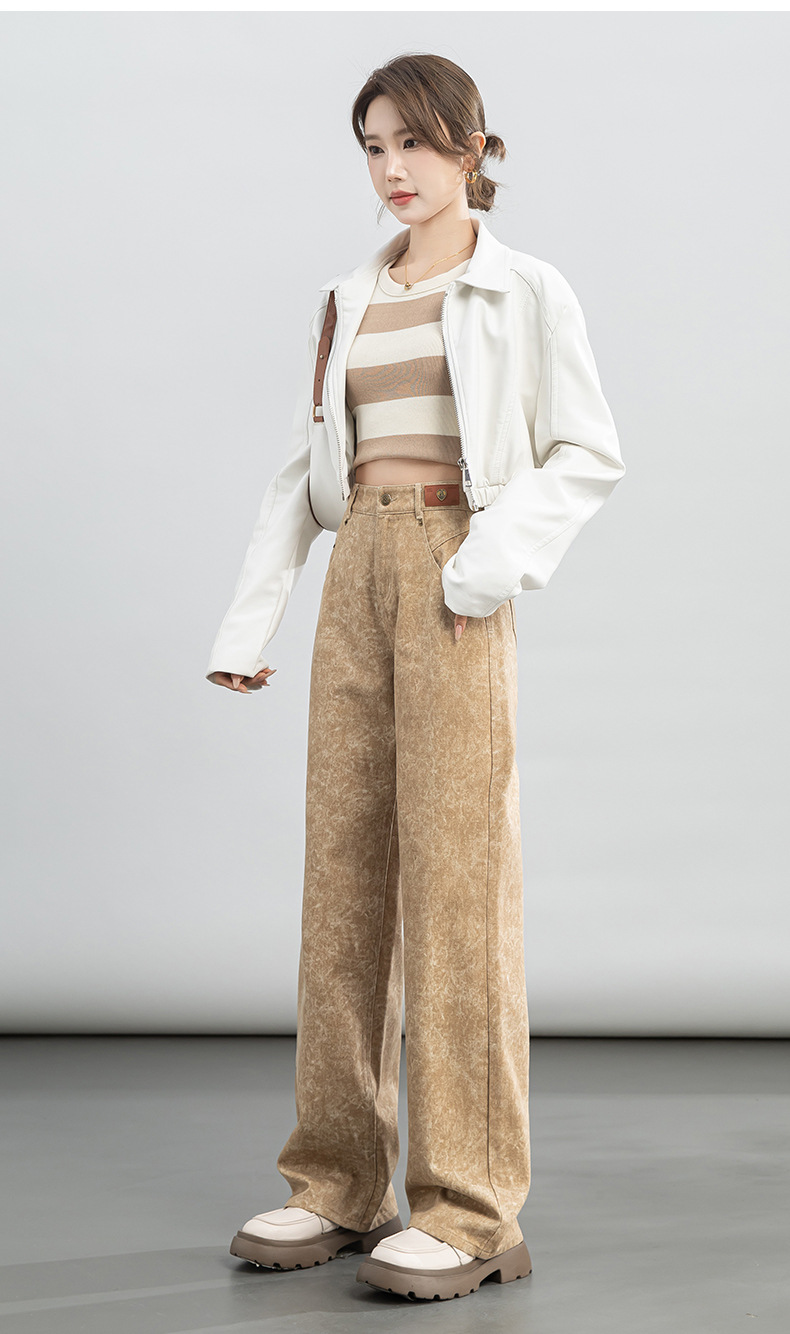 2024年春季新品冷转移面料牛仔裤女宽松高腰垂感阔腿拖地长裤详情23