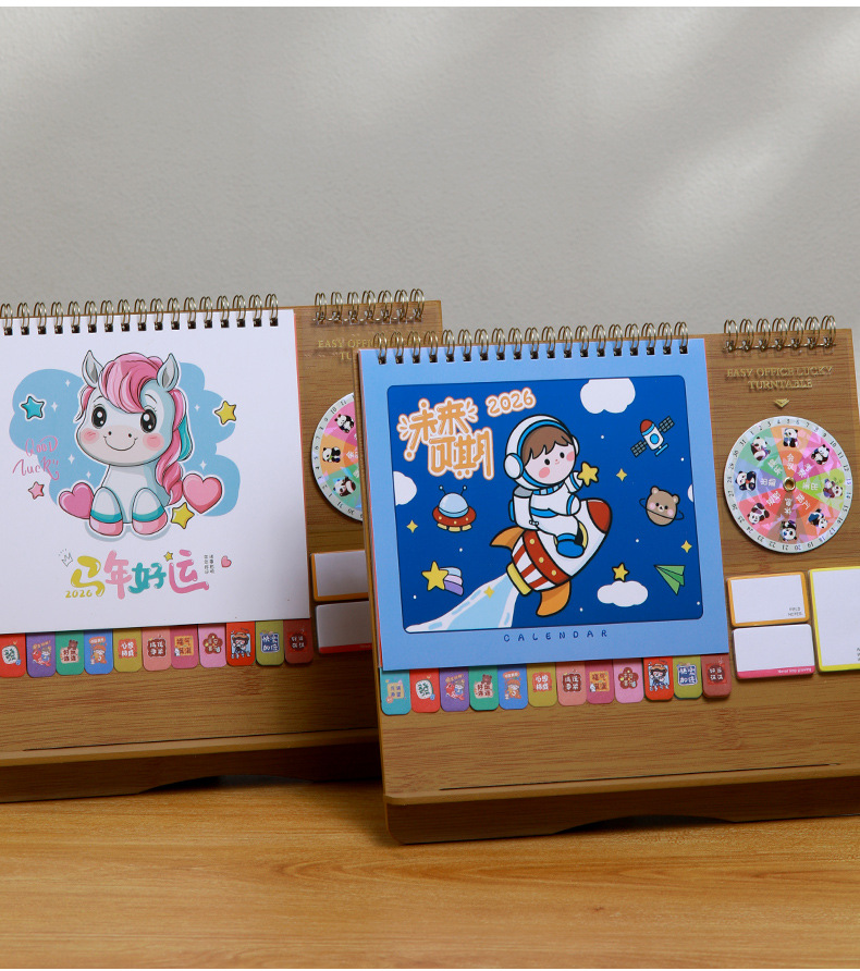 Zhouzhou Calendar 2026 Lucky Wheel Creative Multi-functional Advertising Calendar Wooden Stand Desk Calendar Korean-style Sticky Note Desk Calendar pic 3