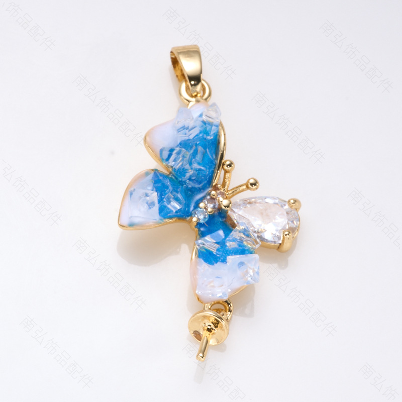 Pearl ring, earneedle pendant, micro-inlaid three-piece set, empty stand, butterfly style, oil drip design, high-end DIY, light luxury and high-end pic 6