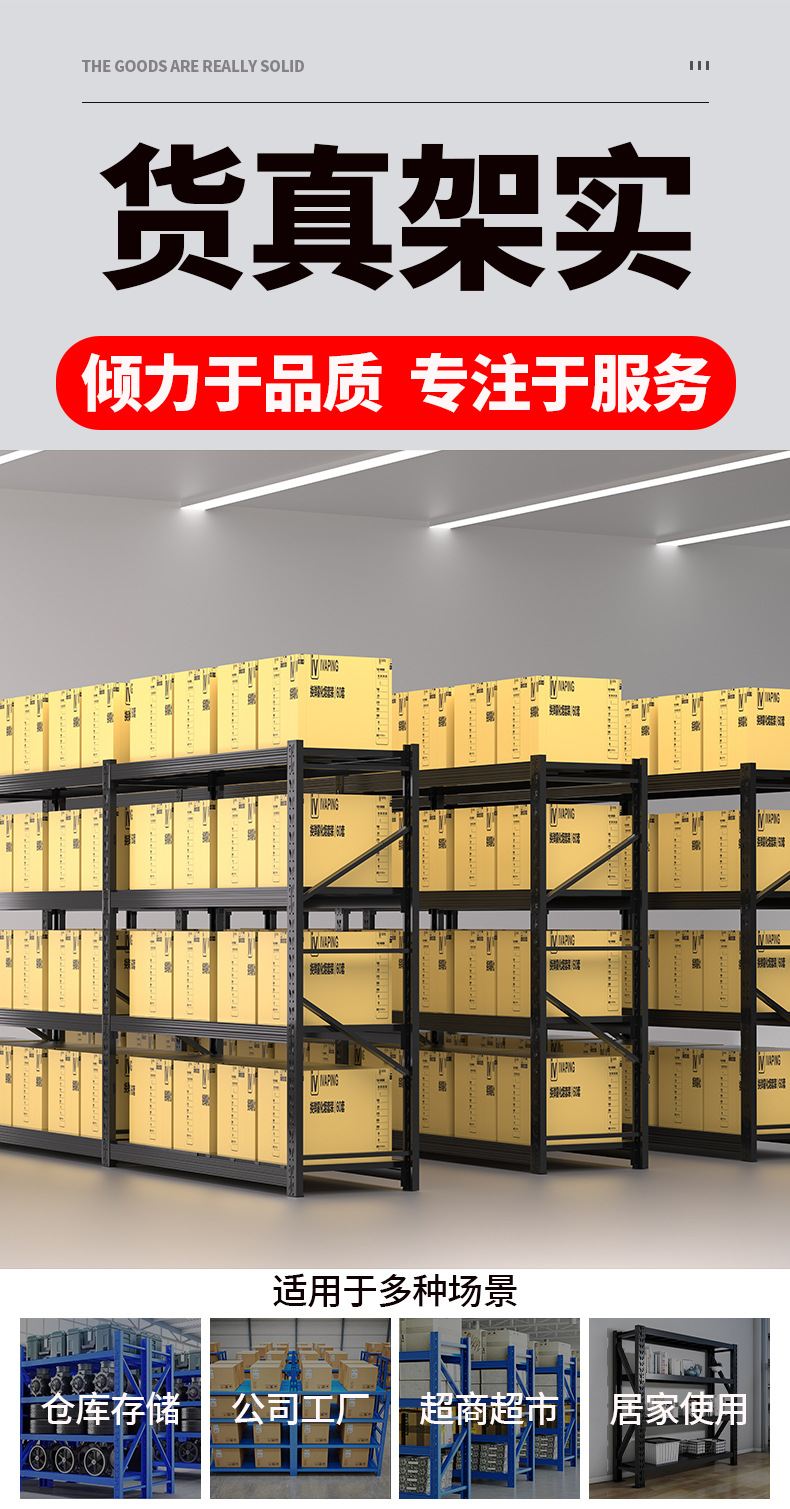 仓储货架置物架五金库房重型中型轻型多层工厂批发仓库钢铁架子详情5