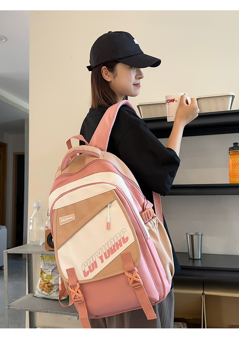 批发跨境双肩包韩版百搭书包撞色大学生高中大容量短途旅行背包详情14