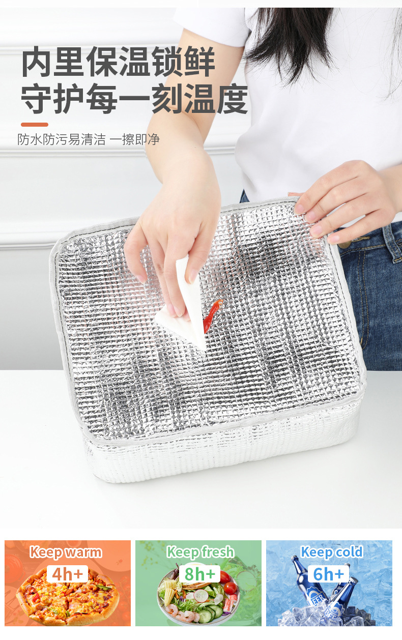 跨境热销保温包大容量手提包上班族通勤保鲜冰包阳离子纯色保温袋详情9
