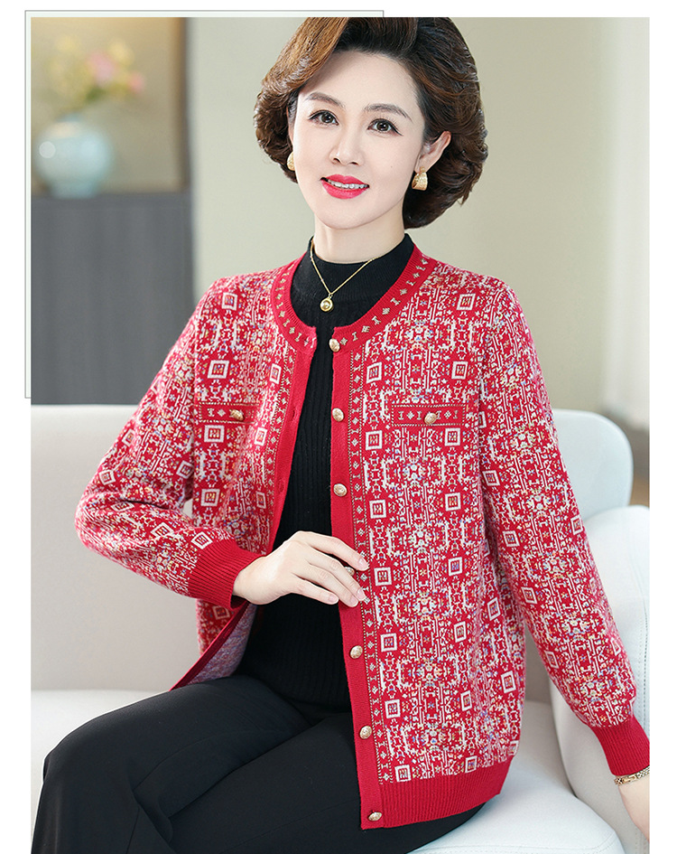 中老年女装24年秋冬毛衣针织衫时尚提花大码加厚圆领妈妈装高品质详情14