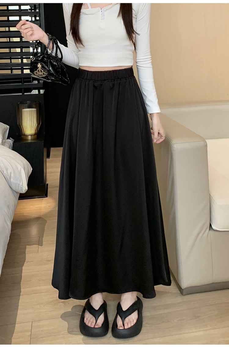 French acetate satin half skirt for women 2024 Spring/Summer pleated long skirt with elastic and tight waist, A-line large swing umbrella skirt pic 51