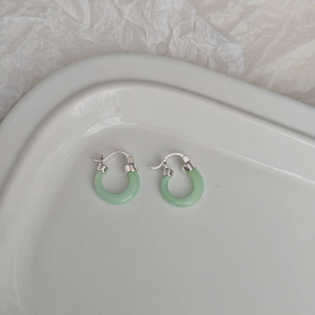 Niche ins minimalist colored drip glaze dopamine earrings, gentle and creamy C-shaped blue large circle ear rings for round faces pic 68