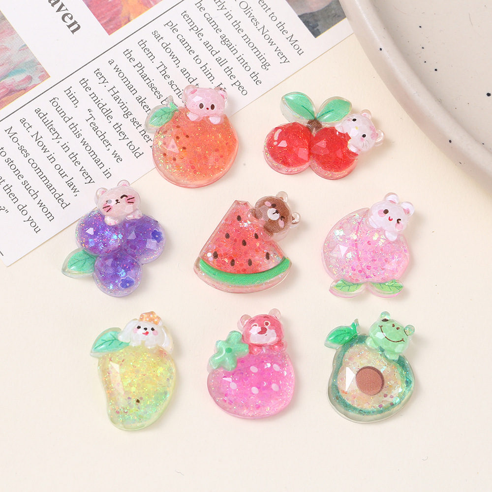Cartoon animal fruit epoxy resin AB glue accessories, luminous translucent sequins, diy cream glue phone cases, strawberry phone accessories pic 2