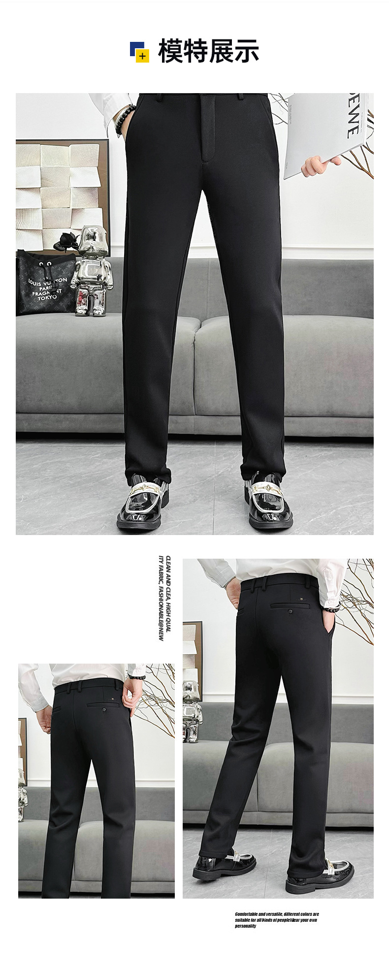 Winter men's trousers with high elasticity and fleece, middle-aged drape, business dad high-waisted long pants, casual and versatile pic 11