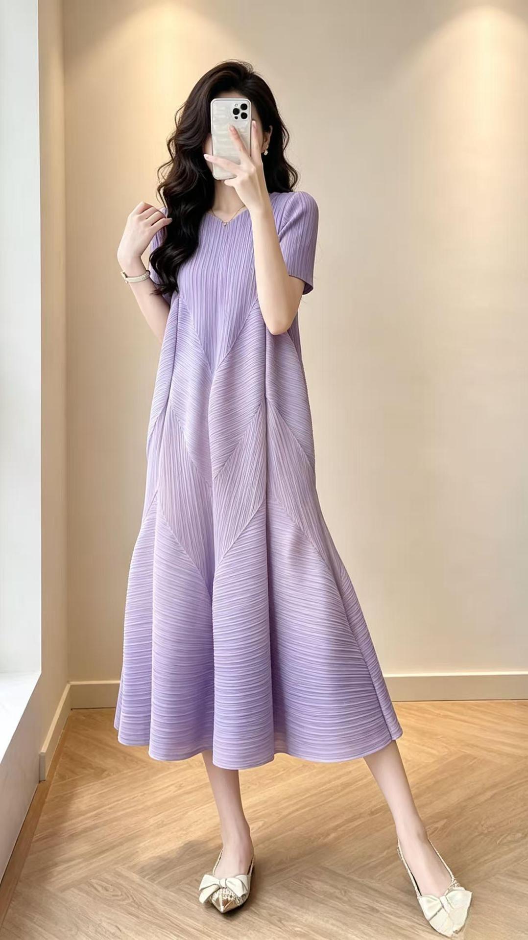 三宅专柜冷淡风女装高级感连衣裙设计感褶皱廓形短袖蛋糕公主裙子详情2