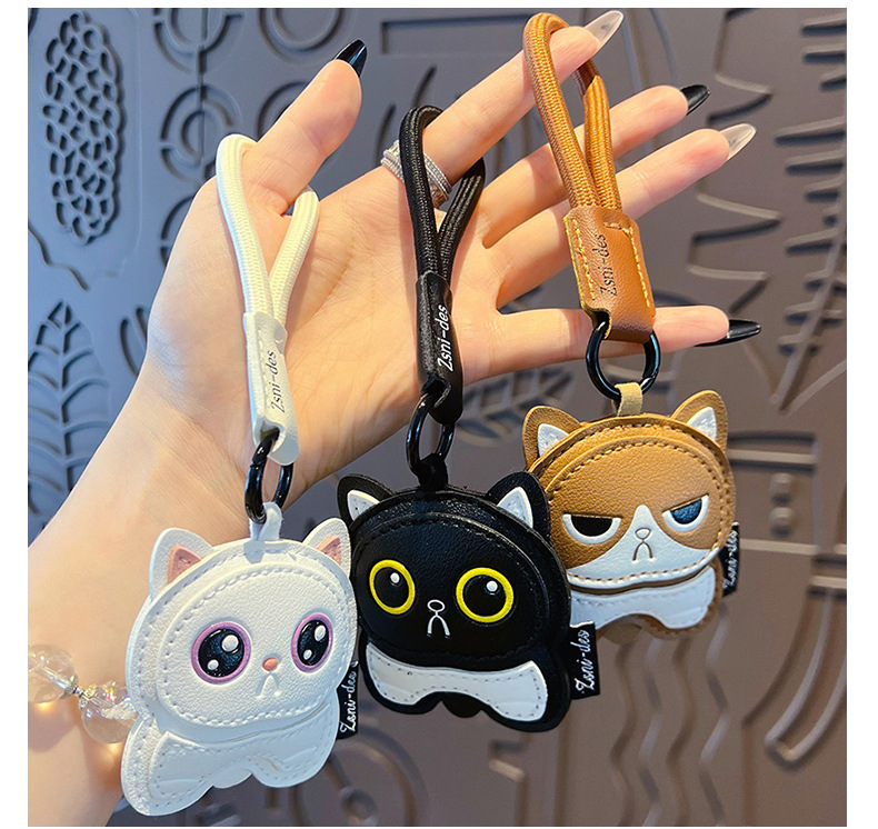 创意PU皮革猫咪钥匙扣挂件可爱情侣汽车钥匙链书包玩偶小挂饰批发详情7
