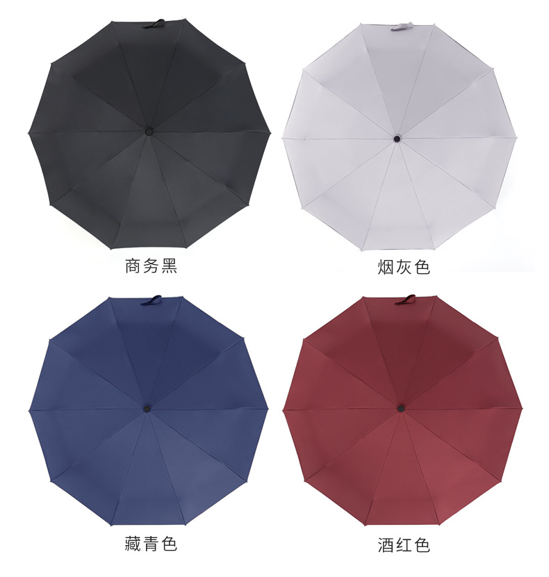 新款10k黑胶全自动折叠商务雨伞金属木柄三折遮阳伞 黑胶遮阳防晒详情16