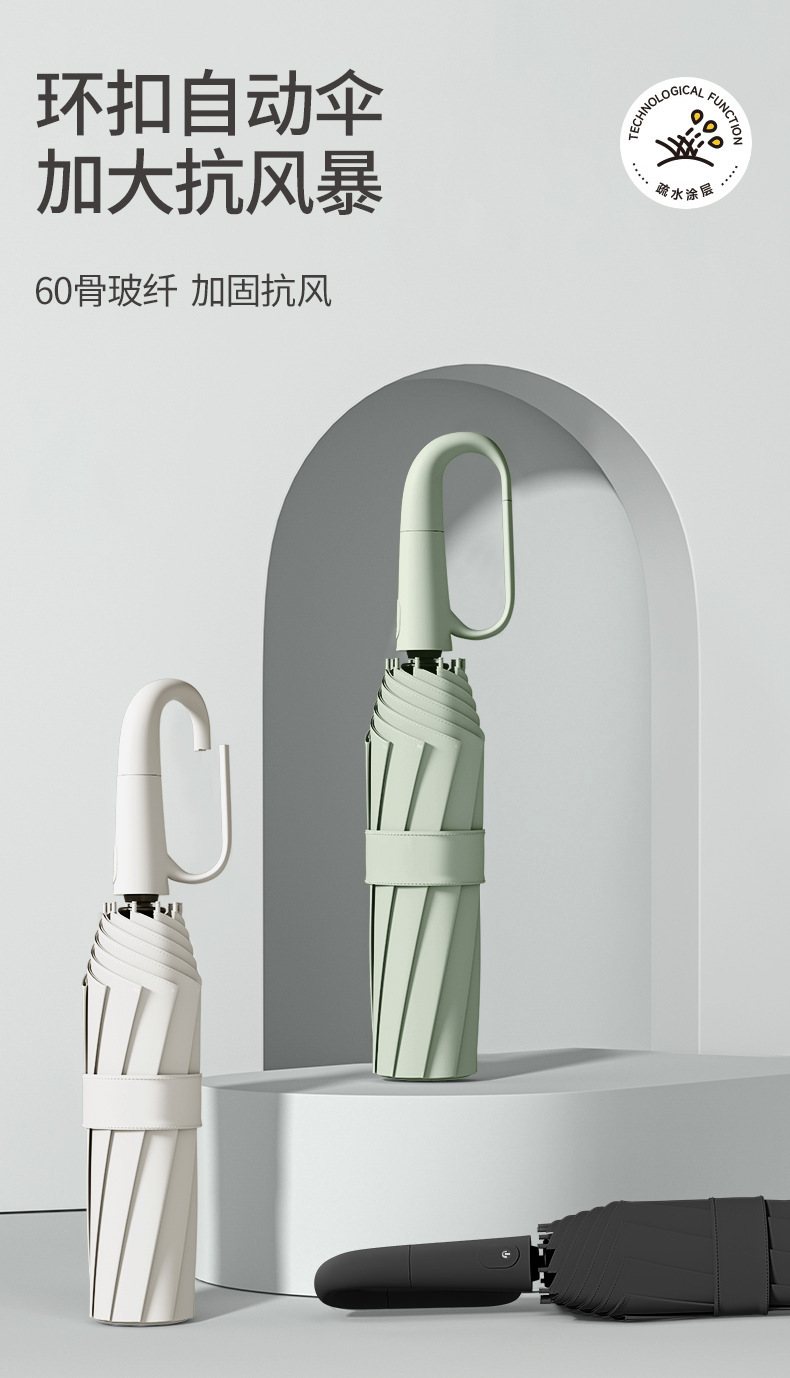 全自动60骨环扣雨伞批发定制晴雨两用遮阳伞防晒折叠伞商务太阳伞详情3