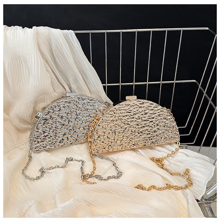 晚宴包金属2024夏季新款盒子女包链条单肩斜挎包褶皱跨镜女手机包详情57