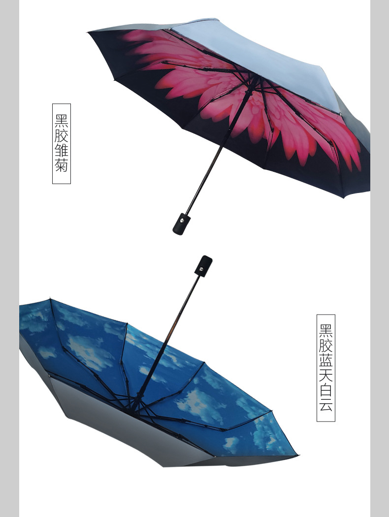 Fully automatic 8-bone outdoor umbrella, all-weather umbrella, umbrella for sun protection, automatic black rubber umbrella, folding umbrella pic 14