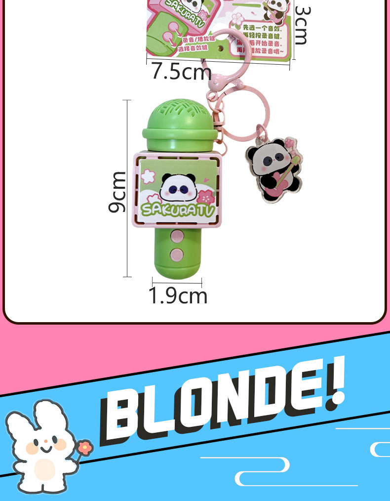 Creative panda hug, panda cherry blossom tape recorder, microphone keychain, fun little microphone toy pendant wholesale pic 7