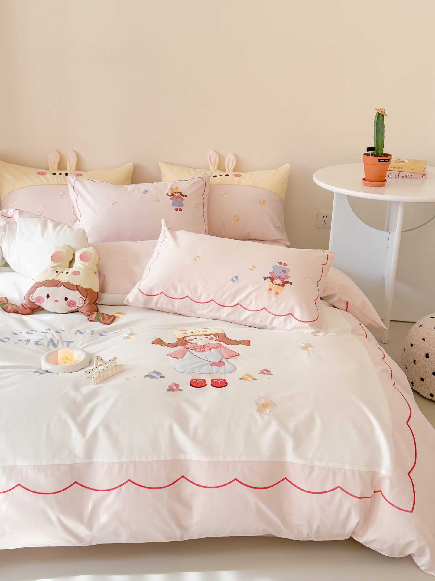 儿童卡通可爱刺绣水洗棉三四件套被套床单公主女孩床上用品详情10