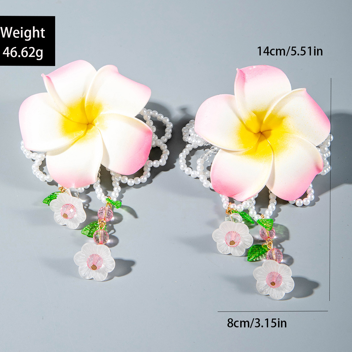 欧美跨境时尚清新布艺花朵流苏串珠优雅甜美情人节礼物耳坠耳环女详情33