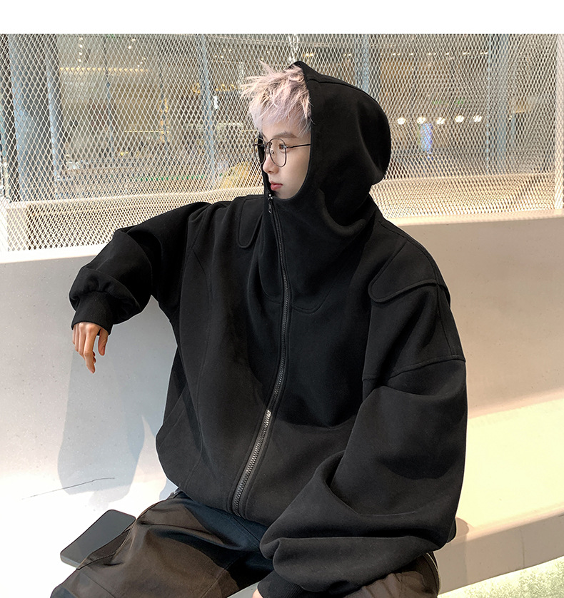 白色开衫卫衣男款2024春秋新款高级感痞帅美式重磅宽松连帽衫外套详情19