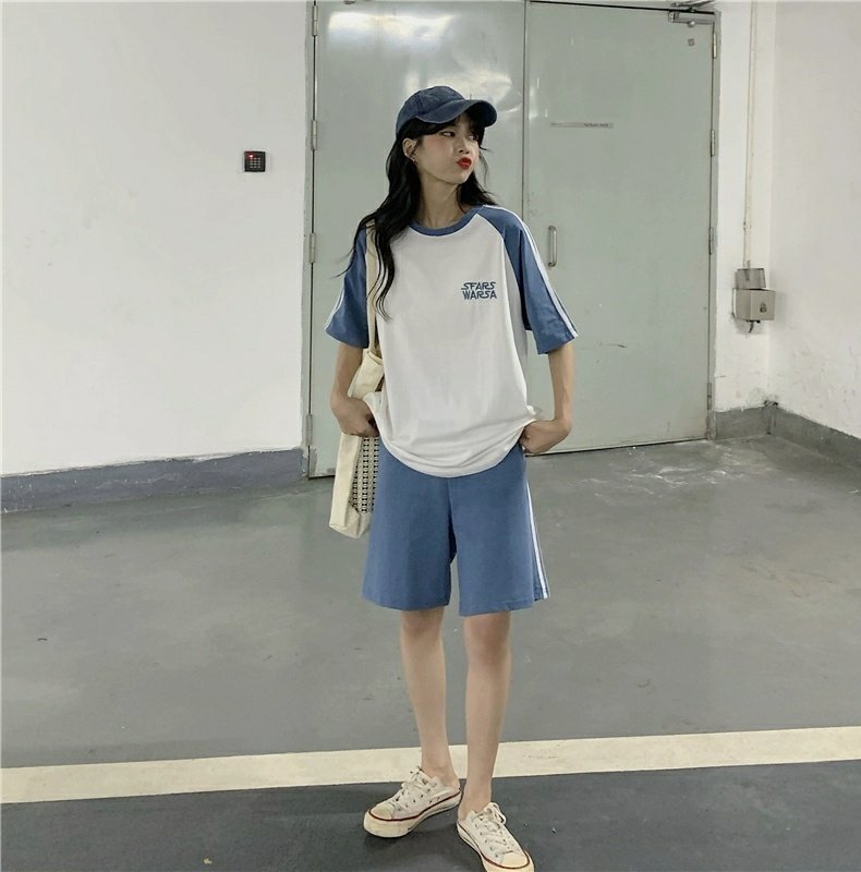 夏季跑步中考初中短袖休闲运动服套装女宽松短裤体育考试五分裤详情8