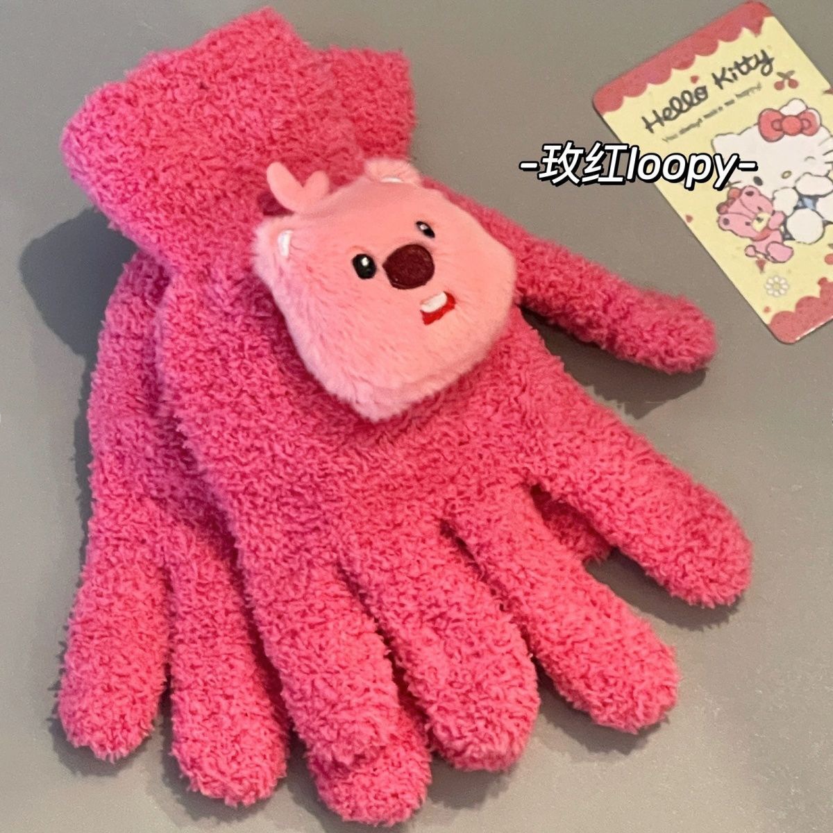 新款可爱小海狸毛绒手套珊瑚绒学生骑车分指卡通男女手套冬季保暖详情7